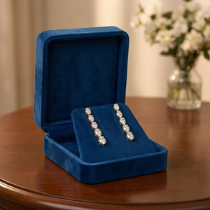 Boucles d'oreilles pendantes à cinq pierres en diamant de laboratoire ovale de 0,60 carat, or massif 14 carats, bijoux de luxe pour les occasions de fête - Product Image 3