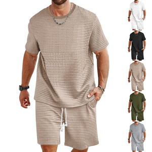 Summer Casual <b>Knitted</b> Solid Men's T-Shirt and Shorts <b>Set</b> for Sports Fashion - Product Image 1