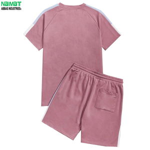 Ensemble de shorts décontractés pour homme, vert uni, col rond, respirant, séchage rapide, vêtements de sport, 100% coton, tenue d'été - Product Image 5