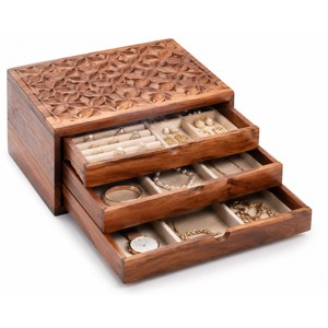 Mango Wood Jewelry Organizer Box - Handcrafted Sliding Trays Wholesale - Product Image 1