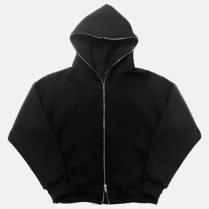Nouvel arrivage : Sweat à capuche décontracté zippé 100 % coton, thermique, léger, uni avec cordon de serrage - Product Image 1