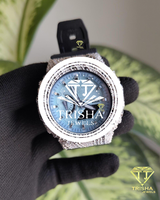 Premium Herren VVS Moissanit Diamantuhr aus 925 Sterling Silber mit Eisblauen Akzenten