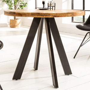 Table de salle à manger industrielle en bois de manguier massif, de taille compacte, de forme ronde, avec plateau à grain naturel et base en métal, pour restaurant et cuisine - Product Image 3