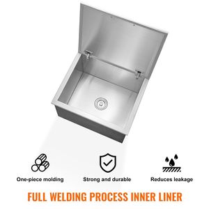 Contenitore per Ghiaccio Commerciale in Acciaio Inox 28"L X 16"W X 17"H, Vasca per Bevande da 40 qt per Cucina Esterna con Coperchio a Cerniera - Product Image 4