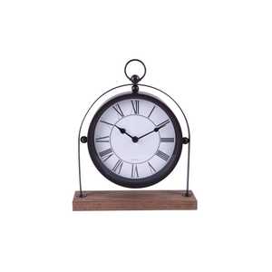 Round Roman Numeral <b>Clock</b> with Arch Frame Wooden Base Artistic Vintage Inspired Decorative Home Office Timepiece - Product Image 1