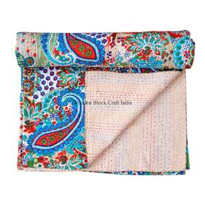 Rajasthan Handmade Printed Reversible Vintage Eco-Friendly All-Season <b>Double</b> Size Organic 100% Cotton Kantha Spread Printing - Product Image 6