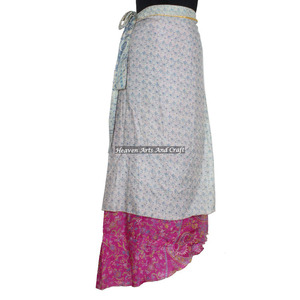 Bohemian Silk Sari <b>Skirt</b> Magic <b>Wrap</b> <b>Skirt</b> Indian Vintage Vintage 2 Layer Silk Sari Magic <b>Wrap</b> Around Dress Beach Cover up Wear - Product Image 6