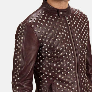 New Classic Men <b>Rhinestone</b> Winter Leather <b>Jacket</b> Biker Motorcycle Stand Collar Full Zip Daily Wear Fashion Outerwear - Product Image 5