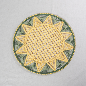 Wholesale Handmade <b>Woven</b> Paper Eco-Friendly <b>Placemat</b> Geometric Pattern Vintage Style Yellow Green 35cm Home Decor Wedding Party - Product Image 2