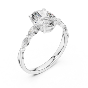 Bague de fiançailles Vinson Project Art Déco style vintage avec moissanite taille ovale et grappes marquises en acier inoxydable plaqué or 14 carats - Product Image 3