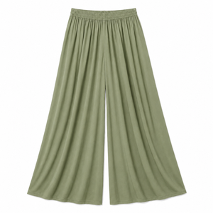 High <b>Waist</b> Wide Leg Pants <b>Elastic</b> <b>Waist</b> Full Length Solid Color Casual Women's <b>Trousers</b> Summer Loose Fit Crepe Fabric - Product Image 1