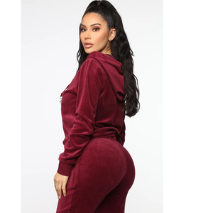 Combinaison en velours pour femme à capuche, manches longues, taille haute, coupe ajustée, couleur unie, tenue décontractée automne style streetwear - Product Image 4