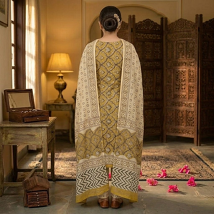 Conjunto de Pijama Kurti Sarong de Algodón con Estampado Floral Blanco y Amarillo |   Ropa de Playa para Mujer de Alta Calidad con Estampado Artesanal |   Ropa Casual Étnica para Estar en Casa - Product Image 6