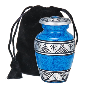 Urne funéraire bleue en marbre avec motif géométrique et végétal, petite taille, style traditionnel, couvercle à vis, urnes et objets commémoratifs - Product Image 1