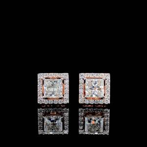 Pendientes de Oro Rosa Sólido de 14K con Diamante Cultivado en Laboratorio de Corte Princesa de 2.40ct, Estilo Halo, Joyería Minimalista y Elegante para Mujeres y Niñas - Product Image 3