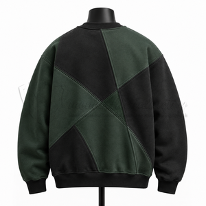 Custom <b>Men</b>’s Color Block Crewneck <b>Sweatshirt</b> Green <b>Black</b> Fleece Pullover Streetwear <b>Sweatshirt</b> - Product Image 2