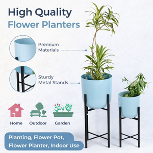 Macetero Moderno de Acero Inoxidable de Primera Calidad, Soporte para Macetas con Acabado Azul Cian, Ecológico, para Uso en Interiores, Hogar y Jardín - Product Image 6