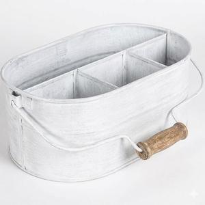 Organizador de utensilios de metal galvanizado estilo rústico con 4 compartimentos y asa de madera, cesta de almacenamiento para cubiertos y vajilla. - Product Image 4