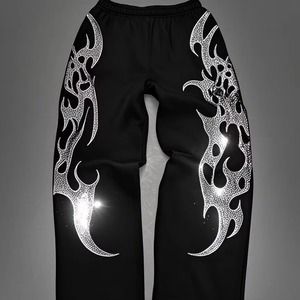 Pantalon de survêtement vintage en molleton de coton personnalisé pour homme, avec logo vieilli et strass, imperméable et respirant - Product Image 2