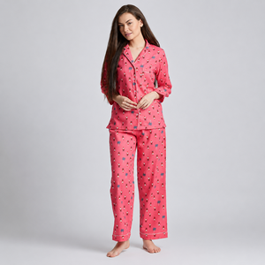 Conjunto de pijama de franela con estampado animal rosa para mujer Bohobi, con cuello en V |   Conjunto de Pijamas Navideños |   Ropa de dormir de manga larga con botones |   OEM Personalizado - Product Image 5