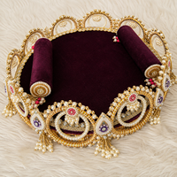 Panier de Puja en velours bordeaux classique fait main de haute qualité, plateau de mariage perlé, panier cadeau décoratif pour les fêtes