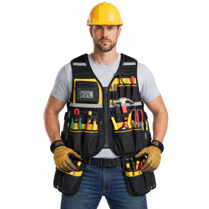 Men's <b>Tool</b> Vest With Multiple Pockets Breathable Polyester Cotton Workwear For Electrician Carpenter Outdoor Use - Product Image 4