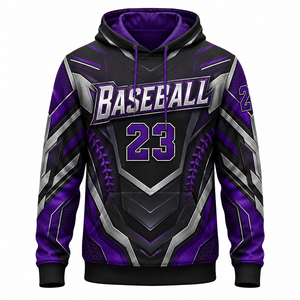 Sudadera con Capucha de Béisbol para Hombre, Morado y Negro, 23, Impresión por Sublimación, Ropa Deportiva, Transpirable, Estilo Jersey, Chaqueta para Adultos - Product Image 1