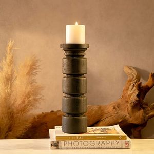 <b>Black</b> Large Wooden Matte Cylindrical <b>Candlestick</b> Holder Handmade Decorative Centerpiece for Home Wedding and Christmas Events - Product Image 4