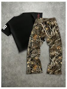 Custom Men 2 Piece Sweat <b>Set</b> Graphic Short Sleeve Tee Drawstring Flared Jogger Pants OEM Bulk - Product Image 2
