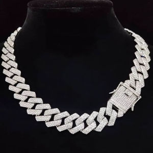 15mm 22 Inch <b>Sterling</b> <b>Silver</b> Cuban <b>Chain</b> With Moissanite Iced Pendant Hip Hop <b>Mens</b> Luxury Jewelry Statement Necklace Gift - Product Image 2