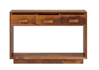 Console en teck massif avec 3 tiroirs, meuble d'entrée, armoire de salon, bureau de rangement minimaliste style Shaker