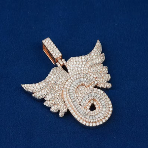 Colgante de Alas de Ángel Número 6 con Incrustaciones de Diamantes, Chapado en Rodio, Joyería de Moda Hip Hop para Hombre - Product Image 1