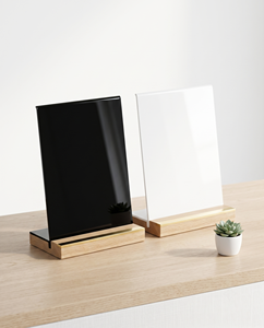 Support de signalétique vertical élégant en acrylique avec base en bois pour la publicité en magasin et les outils de marketing sur les réseaux sociaux - Product Image 2