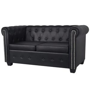 Sofá Chesterfield de 2 Plazas en Cuero Sintético Negro para Sala de Estar - Product Image 1