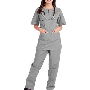 Ensemble de blouses médicales pour hommes, violet, col en V, manches courtes, uniforme en coton et polyester tissé, vêtements d'hôpital - Product Image 4