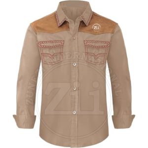 Camisa de Trabajo Ignífuga para Hombre, Color Gris Madera, Manga Larga, con Botones de Perla, Personalizable para Trabajadores - Product Image 1