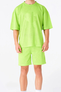 Men's Solid Color <b>Knitted</b> Short Sleeve T-Shirt and Shorts <b>Set</b> Yellow Casual Summer Wear new 2026 - Product Image 3