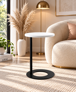 Mesa Auxiliar Redonda Moderna y Minimalista con Tapa de Madera de Arce y Base de Metal Negro, Muebles Ecológicos para Sala de Estar y Dormitorio - Product Image 3