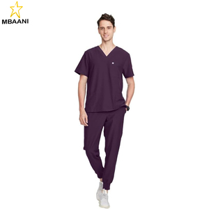 Scrubs Set for <b>Men</b> — Classic V-Neck Stretch Top & Jogger <b>Pants</b> <b>Yoga</b> Waistband, 8 Pockets - Product Image 6