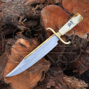 Couteau Bowie de survie et de chasse compact et durable en acier Damas fait main, lame de 9 pouces, longueur totale de 16 pouces, pour camping en extérieur, couleur camel - Product Image 3