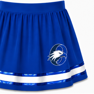 Jupe de cheerleading bleu roi plissée, jupe d'uniforme athlétique avec bordure rayée, tenue de performance d'équipe, vêtements de sport personnalisés - Product Image 4