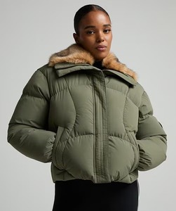 Chaqueta Acolchada Unisex de Invierno con Capucha de Piel, Cierre de Cremallera, Color Verde Oliva, Informal, Gruesa, Resistente al Viento - Product Image 4