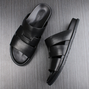 Chanclas de cuero para hombre, estilo veraniego, suela suave, con una sola tira, chanclas casuales para la playa, zapatos para hombre. - Product Image 3