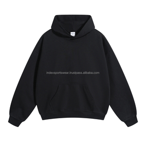 Sweat-shirt à capuche unisexe surdimensionné, couleur unie, en molleton de coton, décontracté, pour l'automne, avec poche, manches classiques, style tricoté - Product Image 2