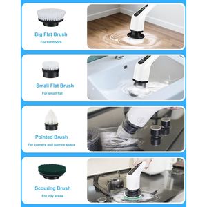 Spazzola Elettrica Senza Fili con 8 Testine Sostituibili per Pulizia di Piastrelle e Pavimenti, Doppia Velocità per Spazzola Rotante - Product Image 5