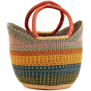 Eco Friendly Colorful Seagrass <b>Handbags</b> Luxury Leather Handle Woven <b>Straw</b> Tote Bag Fashion Women Summer Beach Bag OEM ODM - Product Image 2