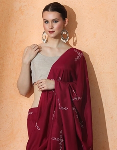 Sari de Algodón Muselina Floral Rosa KV con Blusa sin Coser para Fiestas, Sin Arrugas y de Secado Rápido - Product Image 2
