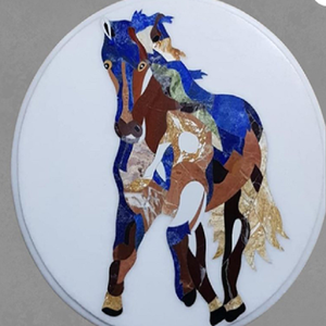 Médaillon en marbre Majestic Stallion, incrustation artisanale en pierre naturelle, mosaïque décorative pour sol, mur, dessus de table, art - Product Image 1