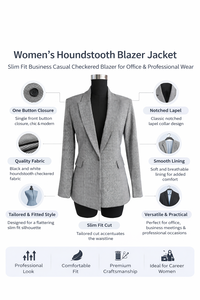 Blazer Formal de Negocios para Mujer, Corte Entallado, Tejido de Pana a Cuadros Blanco y Negro, Manga Larga, Estilo Casual Elegante para Oficina - Product Image 4