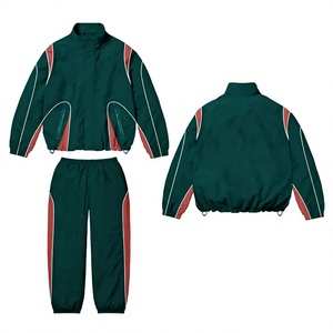 Chándal Deportivo Personalizado Ecológico de Nailon Verde para Hombre, Talla Grande, Cortavientos con Líneas Reflectantes, Ajuste Holgado, con Cremallera, para Entrenamiento - Product Image 4